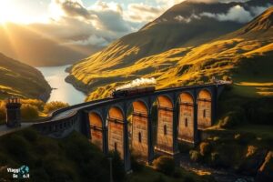 Glenfinnan Viaduct nelle Highlands scozzesi, con il Jacobite Steam Train che attraversa il ponte, famoso come l’Hogwarts Express nei film di Harry Potter.