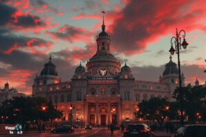 Location iconica di Madrid dalla serie La Casa di Carta Netflix con atmosfera cinematografica e drammatica.